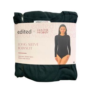 Black - Edited by Hunter McGrady Womens Long Sleeve Bodysuit, Crewneck, Stretch